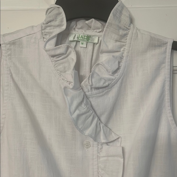 Jade White Sleeveless High Collar Ruffled Blouse - Picture 3 of 8